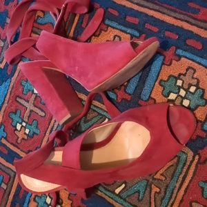 Red suede heels, size 7